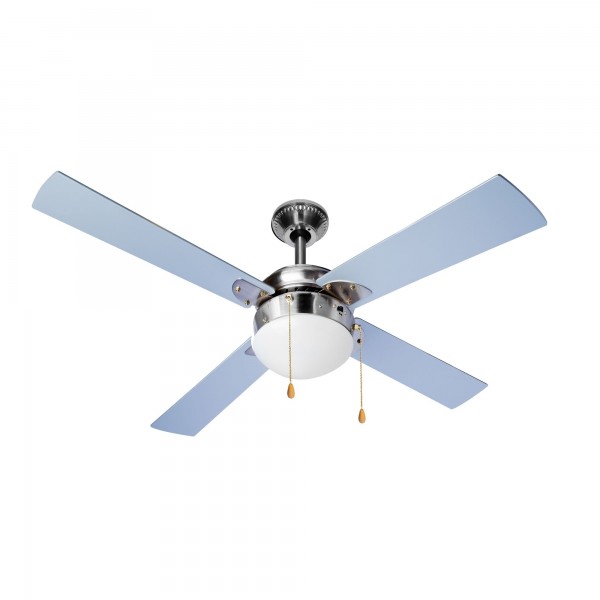 Vent. techo cromado c/luz 4 aspas 107cm.