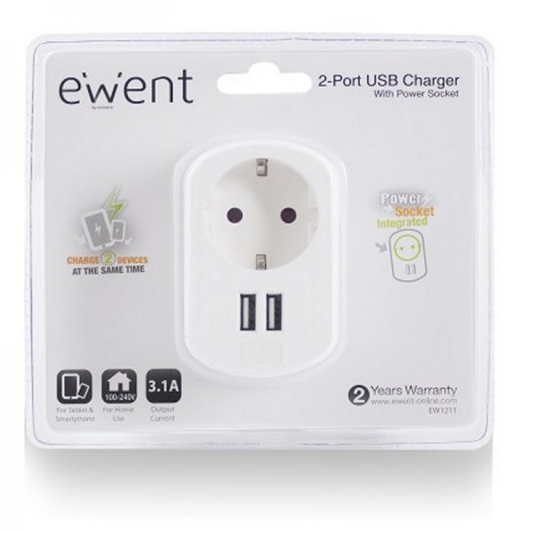 Ewent ew1211 cargador 2 puertos usb 3.1a