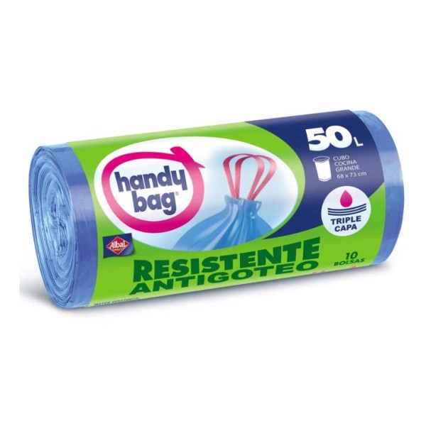 Handy bag bolsas basura Antigoteo rollo 50l . 10 bolsas