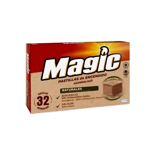 Enciendefuegos de madera natural  Magic 32 uds
