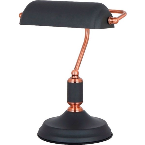 Lámpara de mesa, e27, tipo banquero, negra+cobre base ø185 mm 260 x 195 x 345 mm